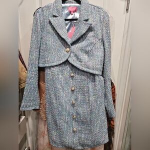 Sugar Thrillz Multicolor Blue Tweed Blazer Bolero and Dress Large L NWT